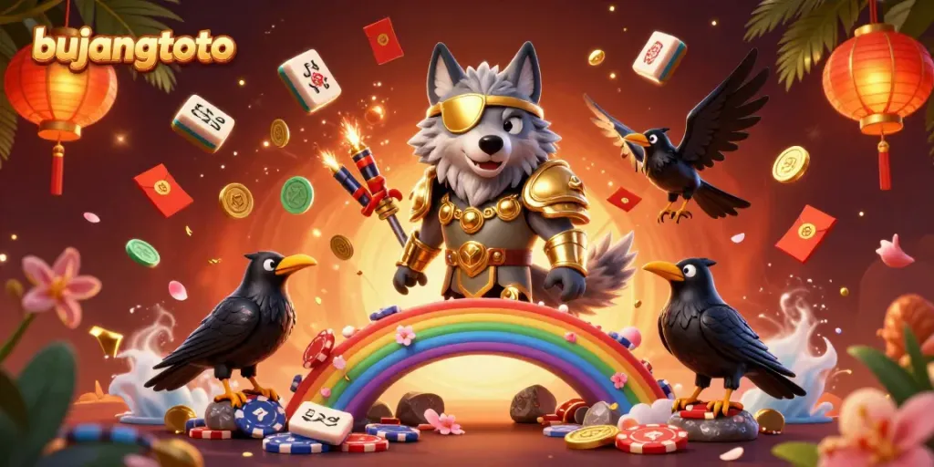 Engage in vibrant gaming action with bujangtoto, featuring mythological characters amidst casino elements.
