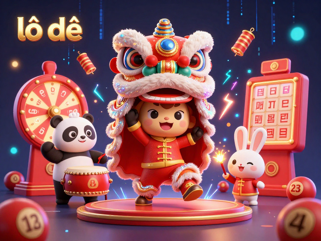 Play the engaging lô đề lottery game with vibrant characters, prize wheels, and celebration elements.