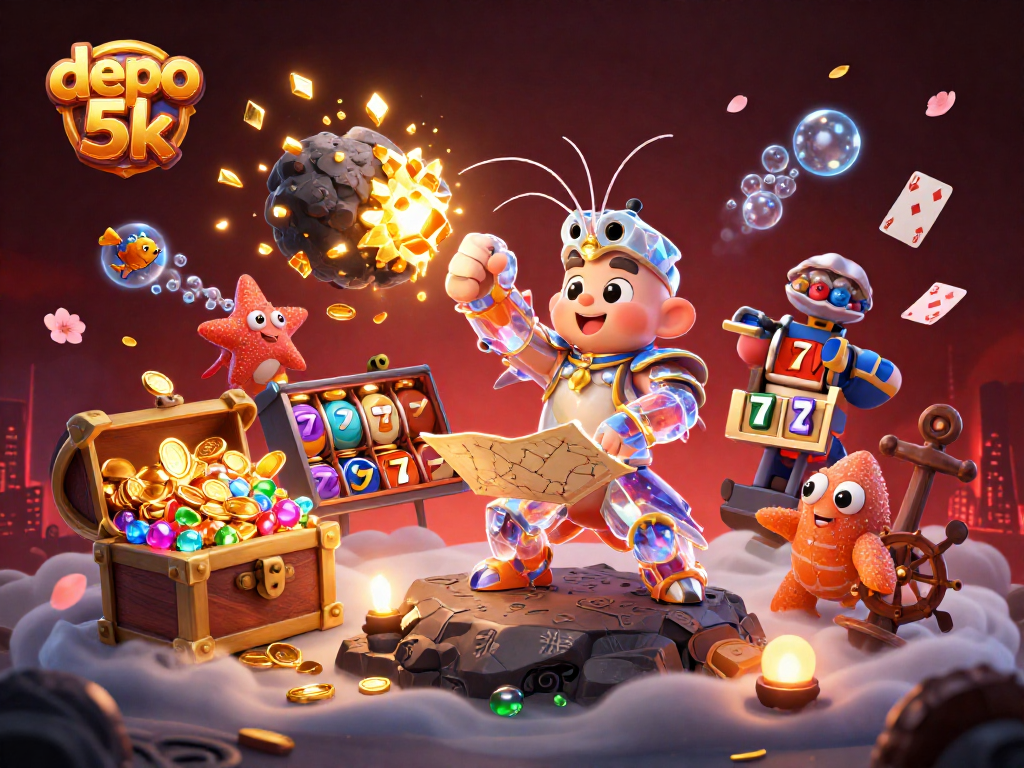 Engage with the thrilling experience of depo 5k slots amid a vibrant 3D illustration