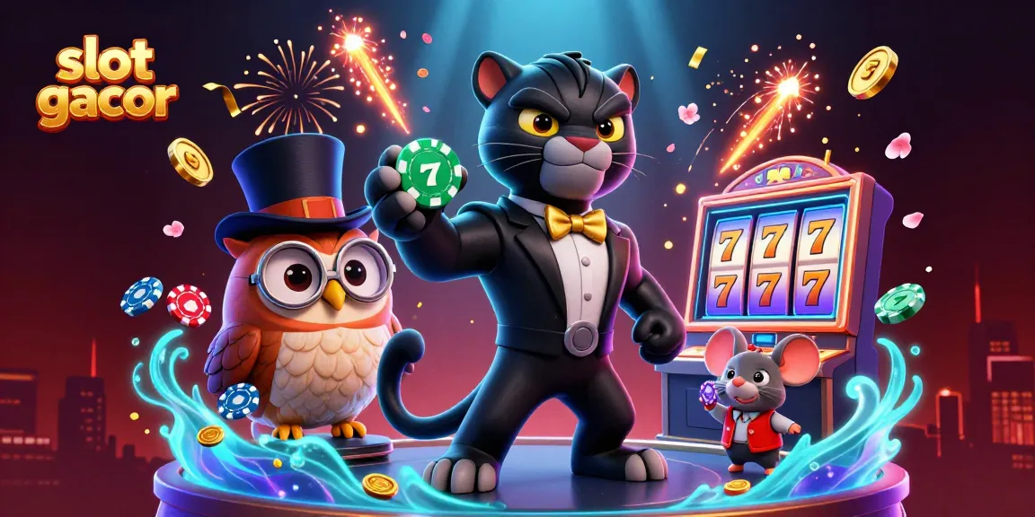 Menyaksikan slot gacor yang penuh warna dengan panther dan teman-temannya menikmati permainan slot di kasino.