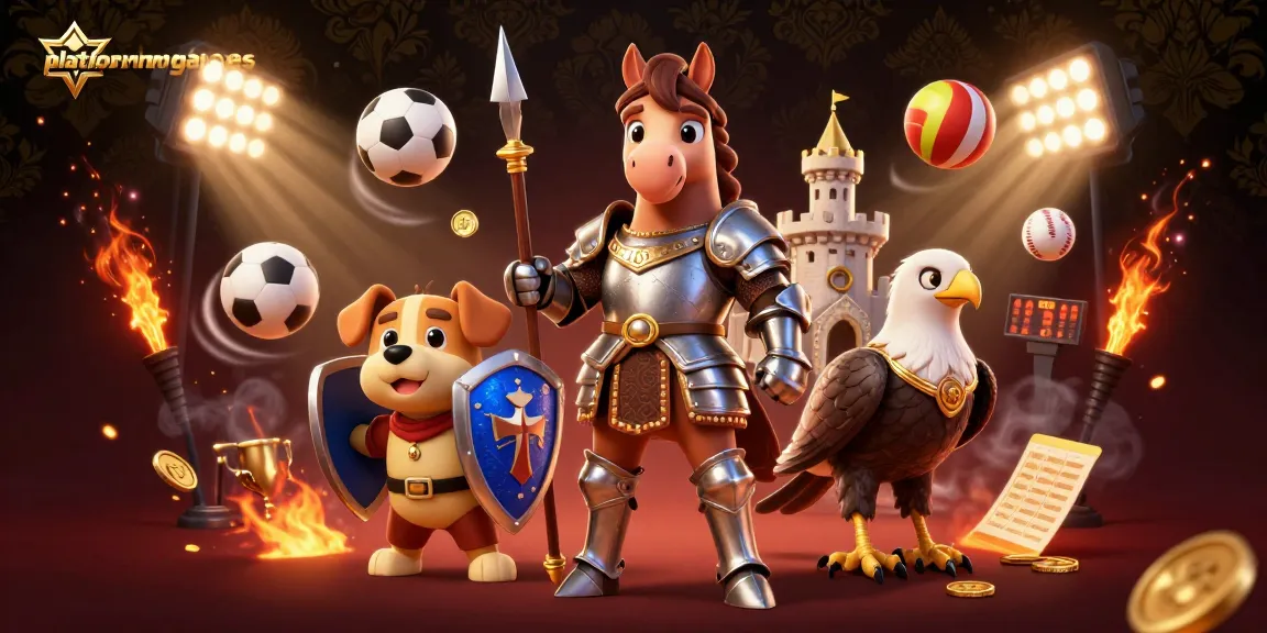 Experience thrilling moments with platformgames in a vibrant 3D casino scene featuring knights and sports elements.