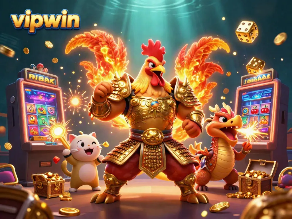 Experience the excitement of vipwin with vibrant characters and dynamic casino elements in an immersive 3D scene.