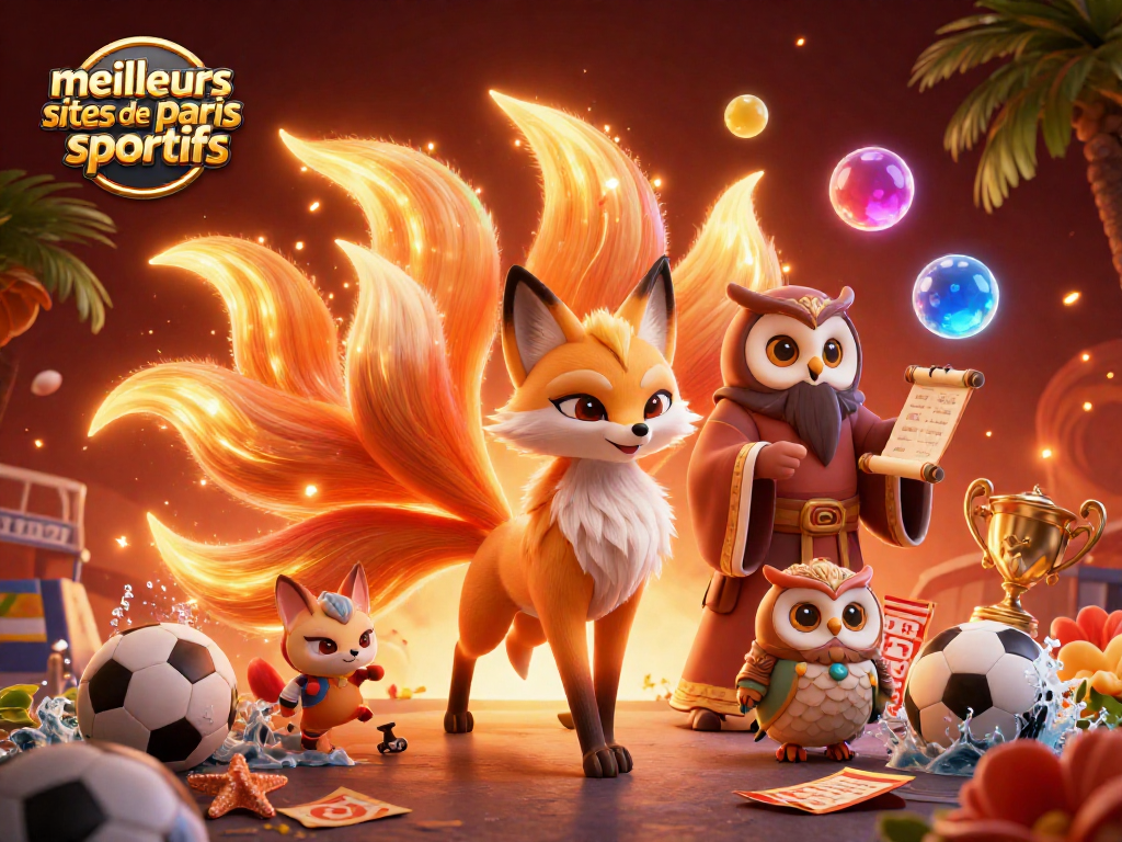 Pariez comme un pro sur les meilleurs sites de paris sportifs avec un renard et un hibou sages dans une scène magique.