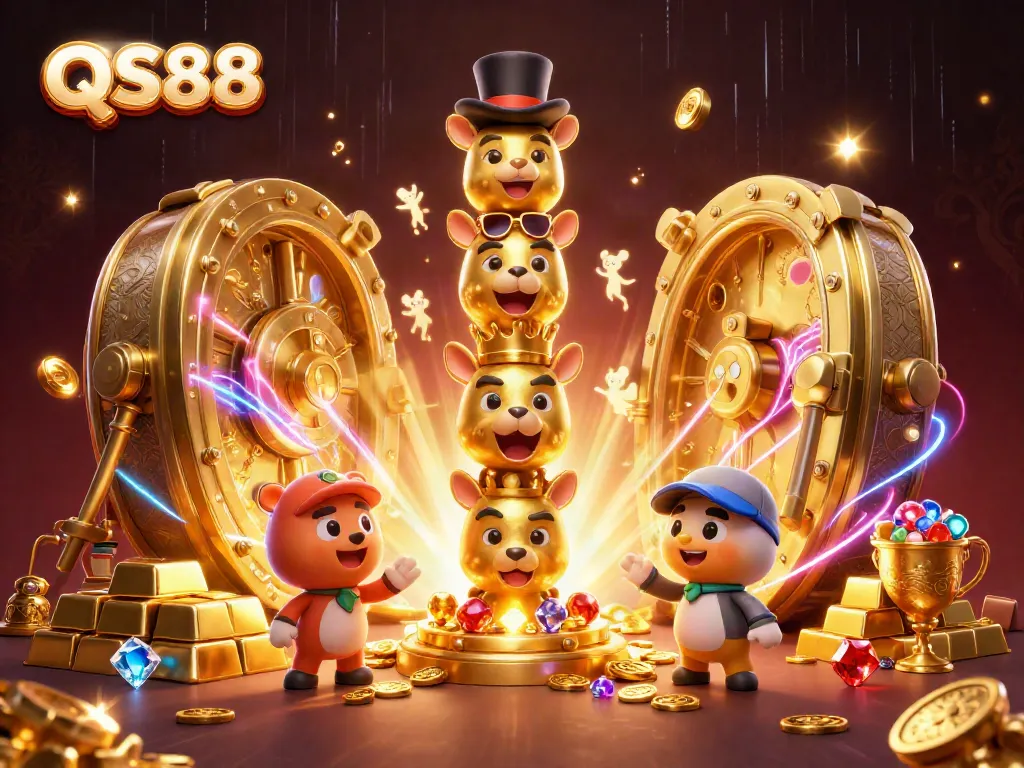 Experience the vibrant QS88 casino world with a dynamic golden totem and treasure effects.