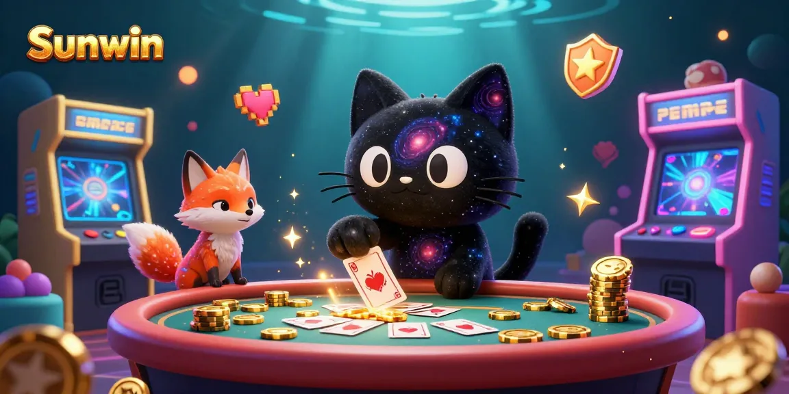 Experience thrilling moments with Sunwin's cosmic casino ambiance featuring vibrant characters and games.