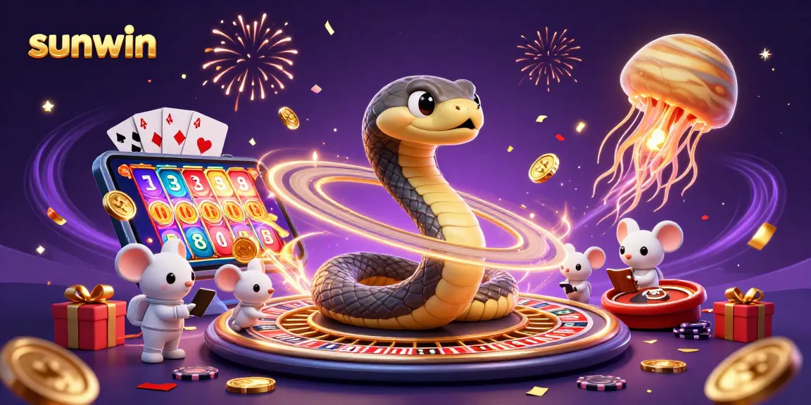 Experience sunwin's cosmic gaming with animated gambling action and vibrant casino elements.
