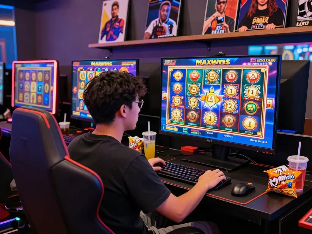 Player enjoying a thrilling slot maxwin gaming experience with colorful graphics and jackpot displays.