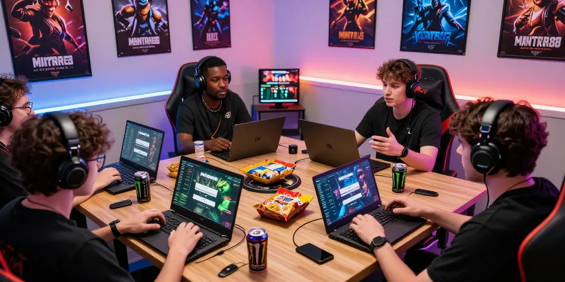 Engaged players using mobile devices to access the mantra88 login in a vibrant gaming room.