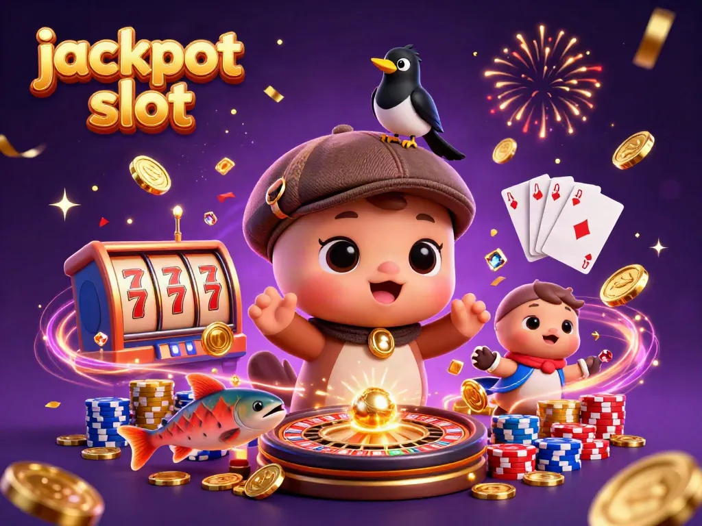 Experience the thrill of jackpot slot adventures with our playful characters, celebrating wins.