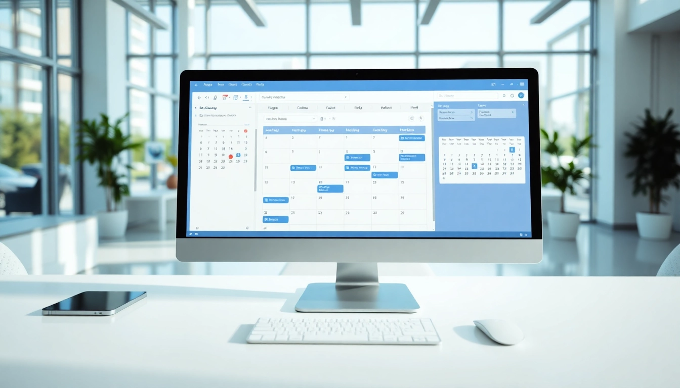Showcasing a virtual assistant scheduling tool in a professional office setting, highlighting productivity features.