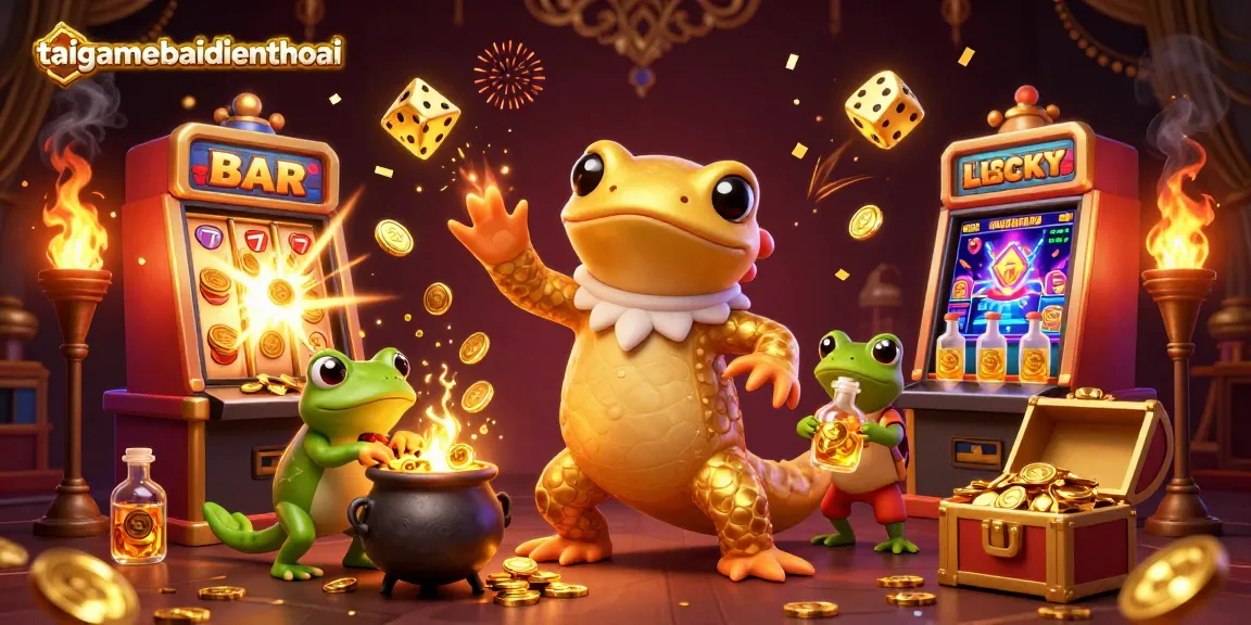 Experience the magic of taigamebaidienthoai with giant characters and dazzling casino elements.
