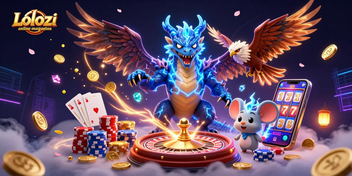 Lolozi online magazine showcases exciting online casino action with vibrant animated characters amidst glowing games.