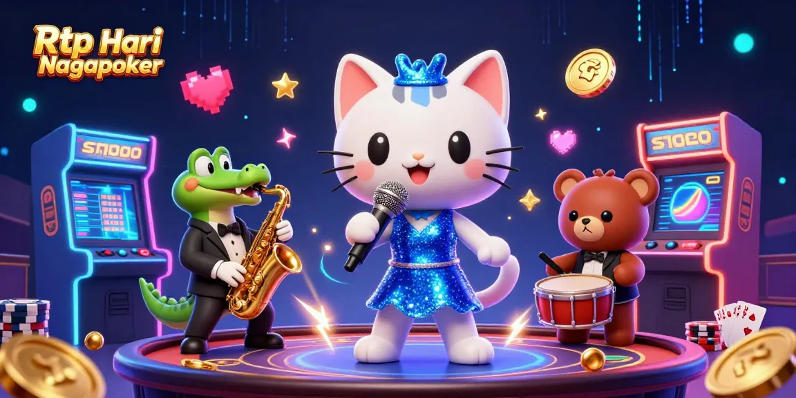 Experience thrilling gameplay with Rtp Hari Nagapoker, featuring a jazzy cat and lively casino scene.