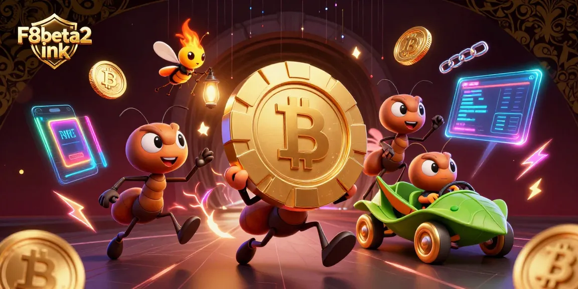 Experience the thrilling heist of ants with a golden poker chip in the vibrant F8beta2 ink casino world.