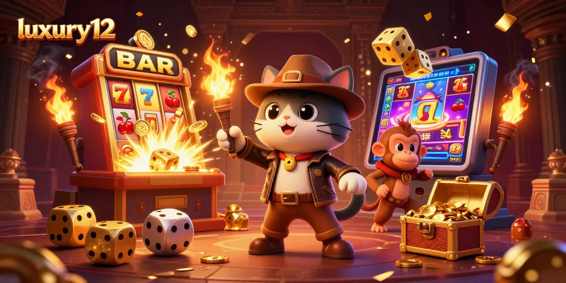 Permainan slot luxury12 menampilkan kucing arkeolog menemukan artefak kasino berharga.