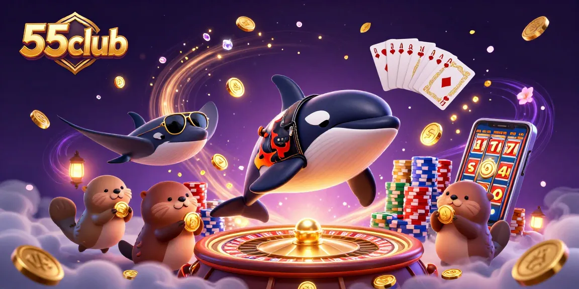 Win big at 55club with an exciting 3D casino scene of an orca, stingray, and otters!