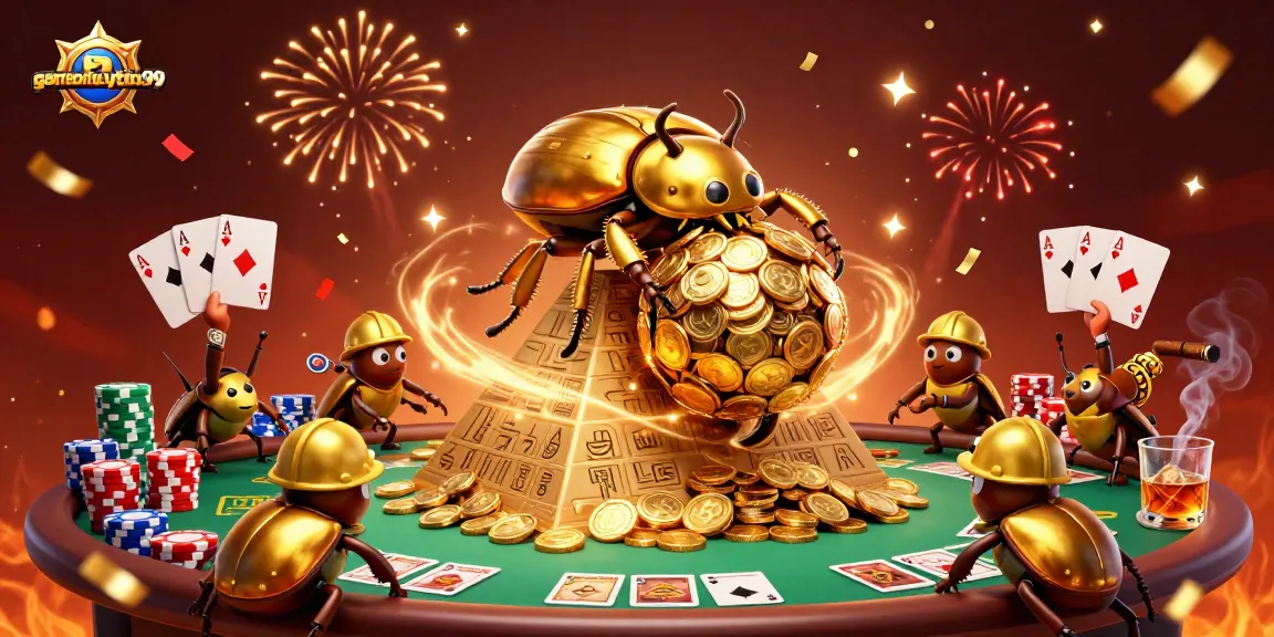 Experience thrilling gameplay with gamenohuuytin99 while celebrating amidst golden coins and poker elements.