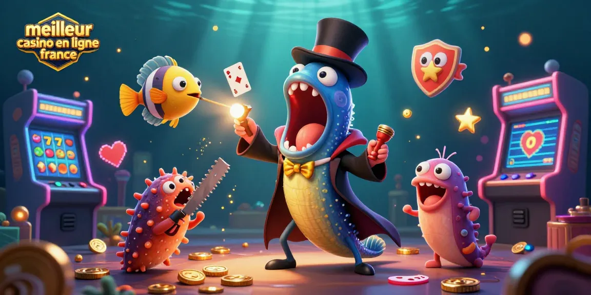 Le meilleur casino en ligne en France met en scène une anguille bioluminescente et un poisson-lanterne en spectacle de magie sous-marine.