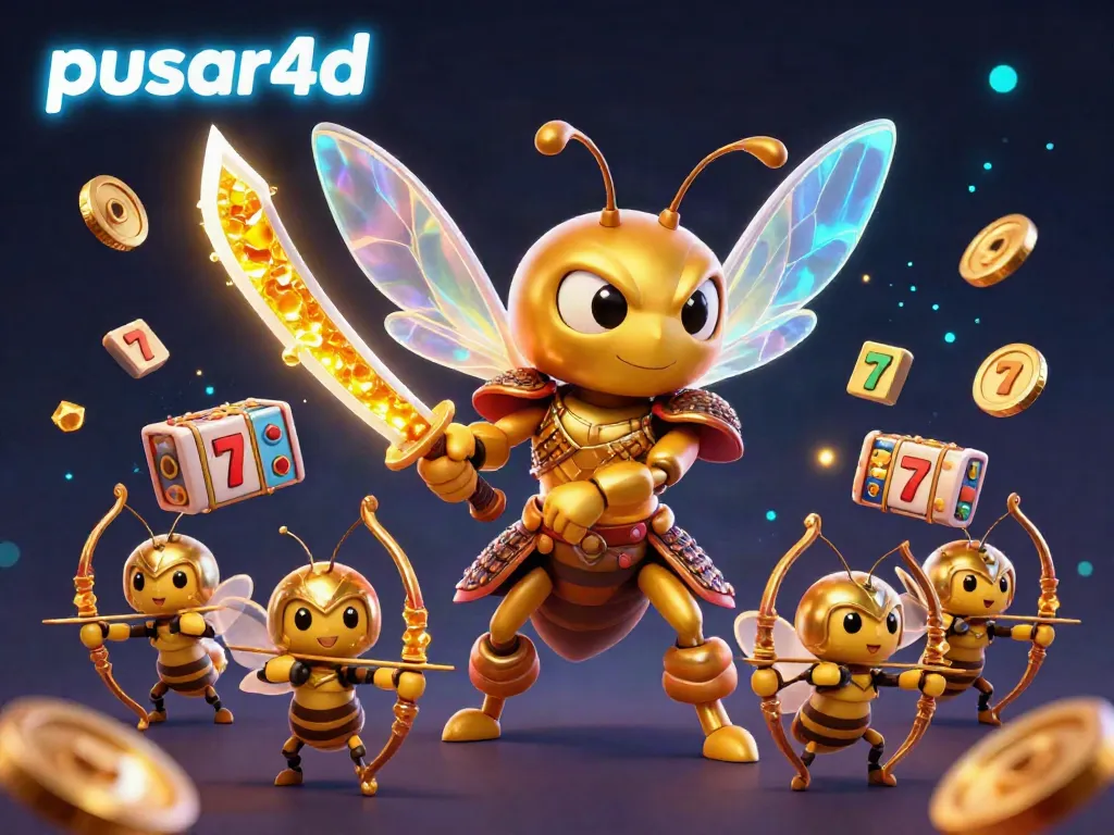 Pusar4d showcases a vibrant 3D cartoon scene with a golden hornet in samurai armor leading bee archers in a thrilling slot adventure.