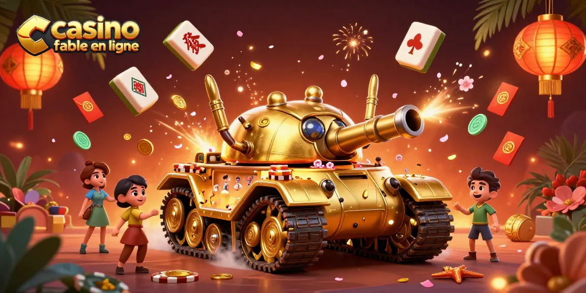Plongez dans l'univers du casino fiable en ligne avec cette illustration de tanks dorés et de jeux.