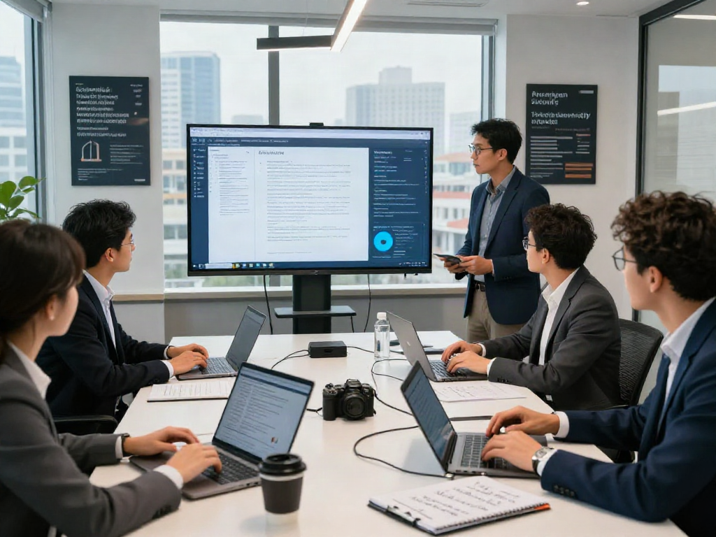 Document fraud detection solution discussion in a modern office setting with professionals analyzing data trends.
