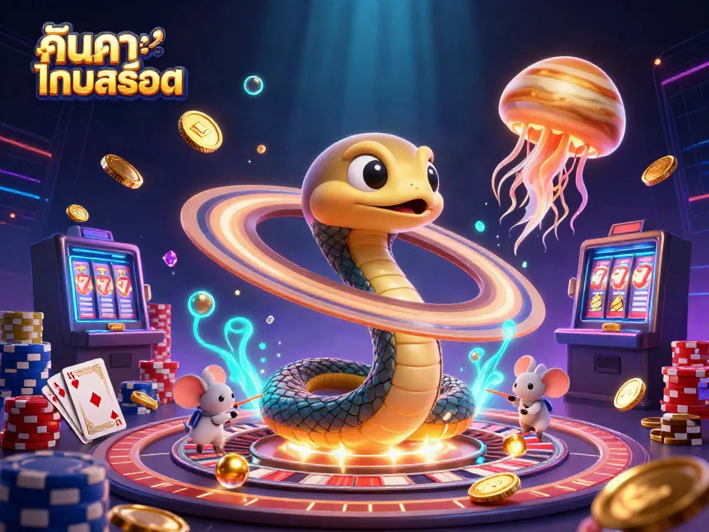Engage with the colorful universe of slots and jackpots in this illustration while searching for ค้นหาเกมสล็อต options.