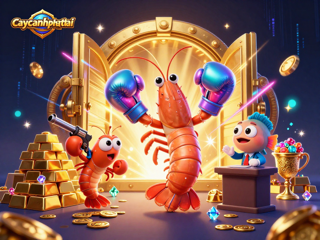 Win big with caycanhphattai: Action-packed scene with vibrant 3D characters and dynamic elements.