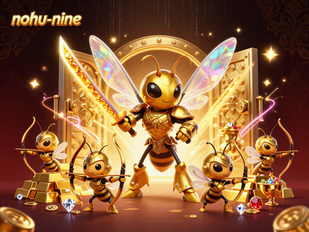 Engage in thrilling gameplay with nohu-nine, featuring a captivating golden hornet in a vibrant casino scene.