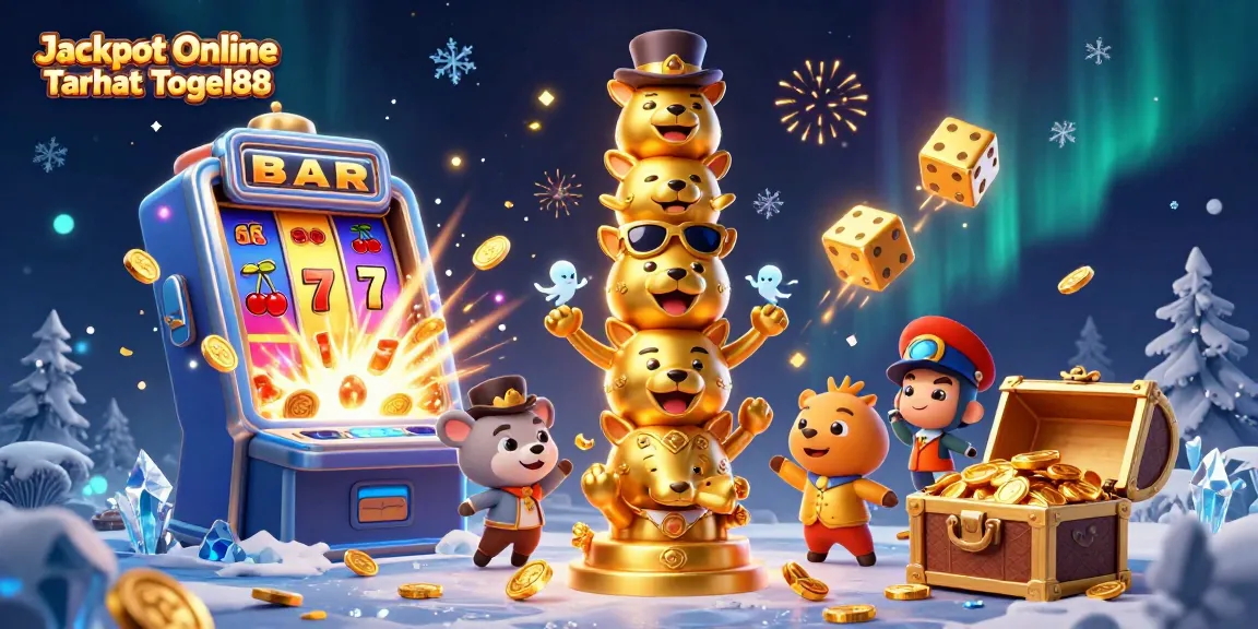 Engage in thrilling gameplay with Jackpot Online Taruhan Togel88, showcasing vibrant casino elements and a lively atmosphere.