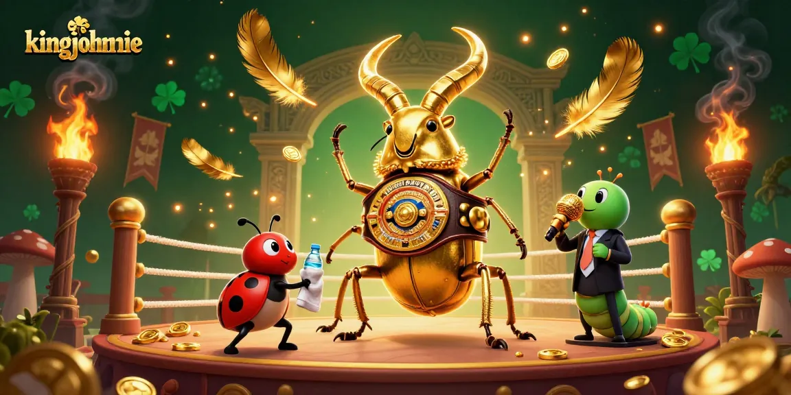Engage with kingjohnnie’s thrilling betting scene featuring a boxing beetle, ladybug corner-man, and atmospheric elements.