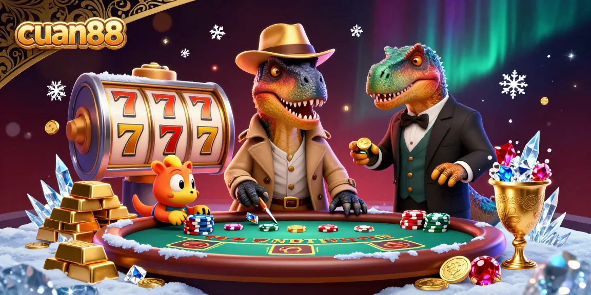 Experience thrilling gameplay with cuan88 at a lively blackjack table featuring cartoon dinosaurs in a casino scene.
