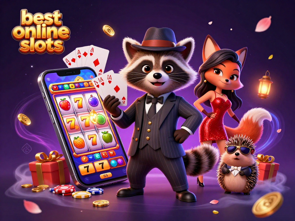 Engage with the best online slots in this lively 3D illustration featuring a raccoon, fox, and hedgehog.