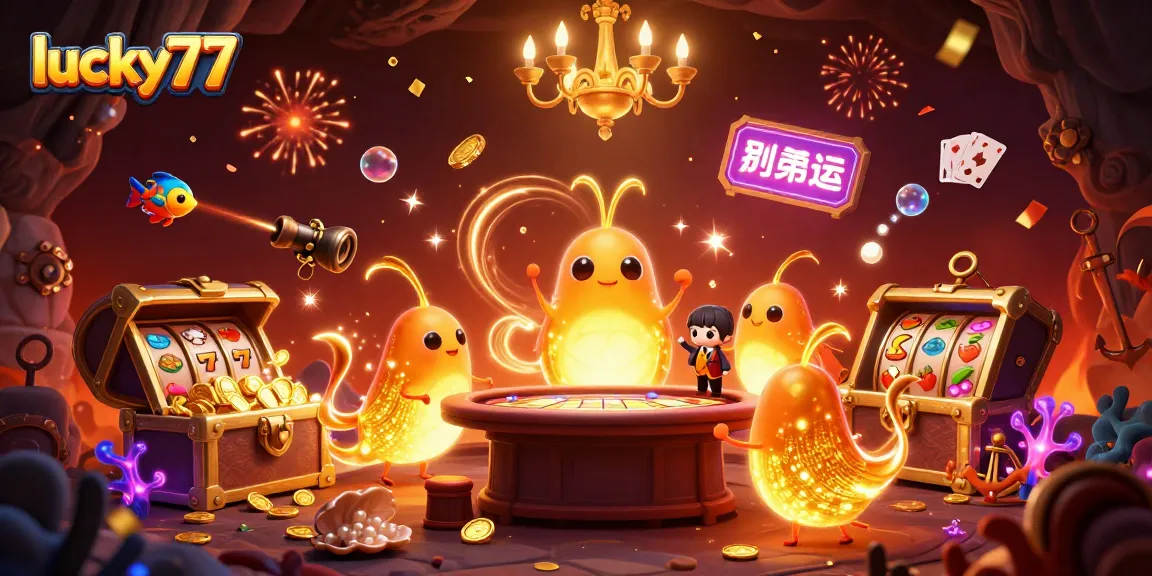 Experience the excitement of lucky77 with glowworms illuminating a vibrant cave casino scene.