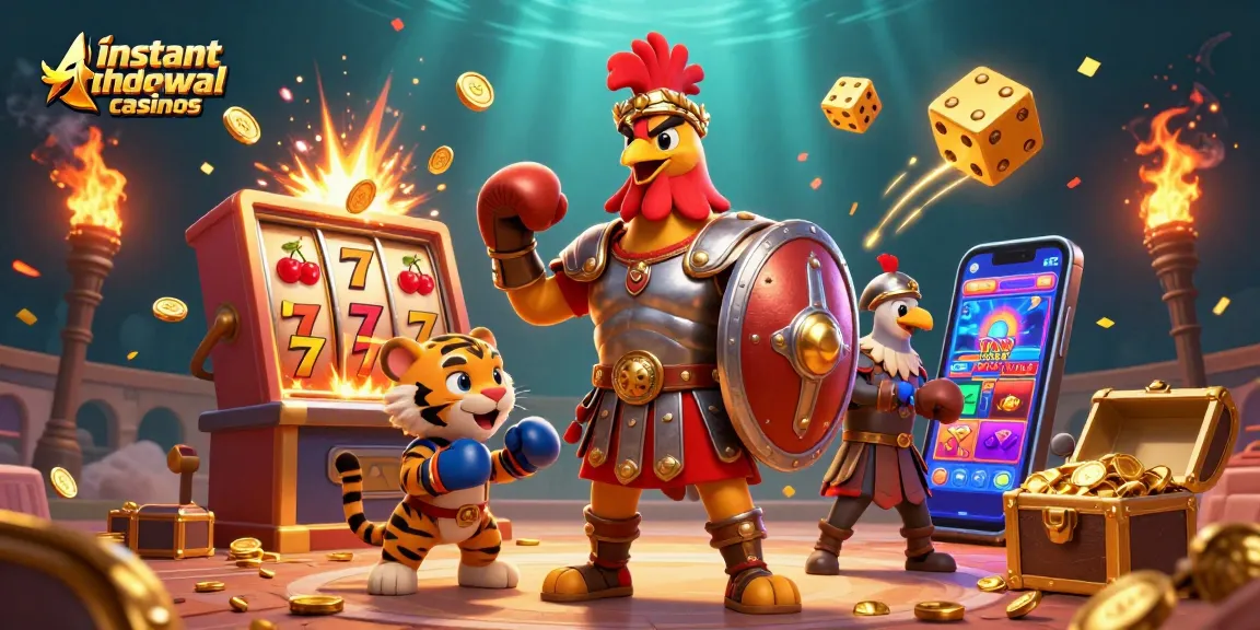 Experience the thrill at instant withdrawal casinos with a vibrant 3D casino scene featuring exciting game elements.